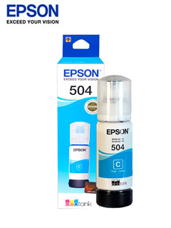 BOTELLA DE TINTA EPSON T504, COLOR CYAN, CONTENIDO 70ML