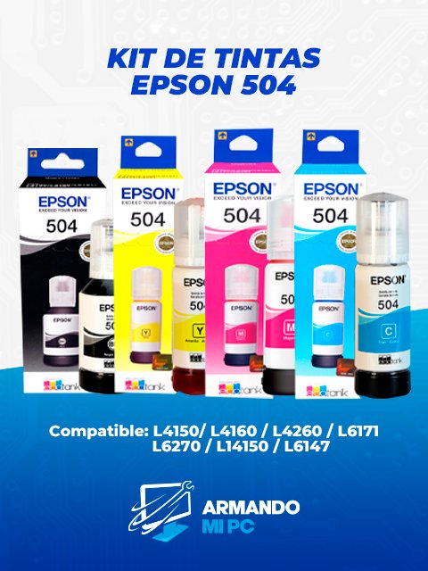 KIT DE TINTAS EPSON T504, COLOR NEGRO, AMARILLO, MAGENTA, CYAN