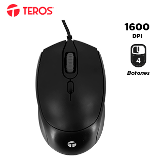 Mouse óptico TEROS TE-1222S, 800-1200-1600 DPI, USB, 4 botones