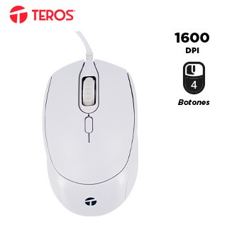 Mouse óptico TEROS TE-1225S, 800-1200-1600 DPI, USB, 4 botones, color blanco