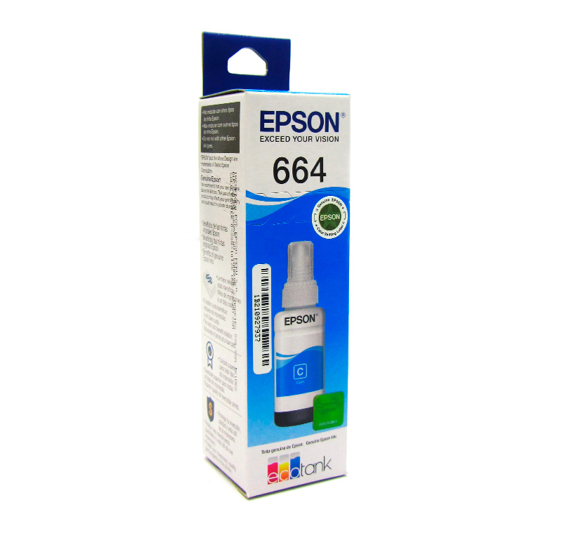 BOTELLA DE TINTA EPSON T664, COLOR CYAN, CONTENIDO 70 ML
