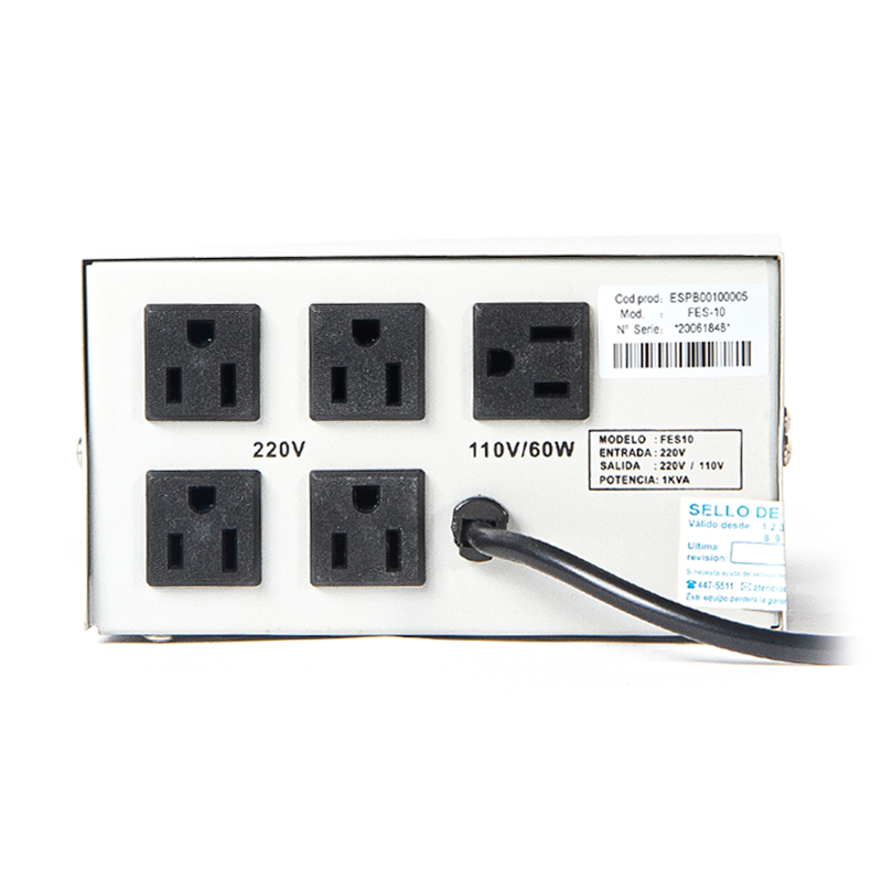 ESTABILIZADOR ELISE - FASE FES-10, SÓLIDO, 1.0KVA, 220V, 4 TOMAS A 220V, 1 TOMA A 110V