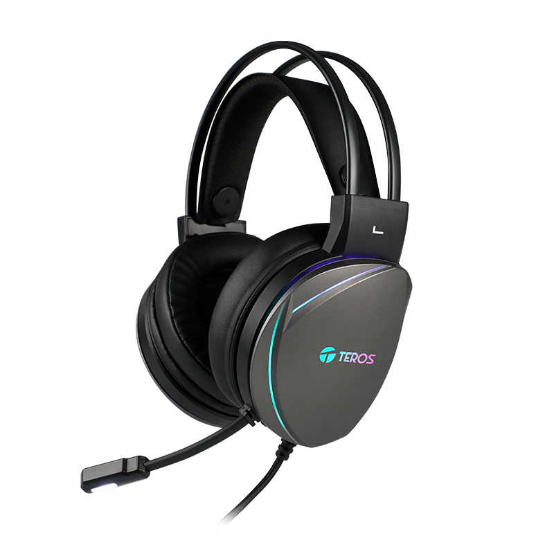 Auriculares Gaming TEROS TE-8170N estéreo 7.1, micrófono, conector USB, Negro, Luces RGB