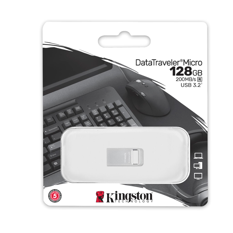 Memoria Flash Kingston 128GB DataTraveler Micro Unidad Flash USB Ultrapequeño con Metal Premium