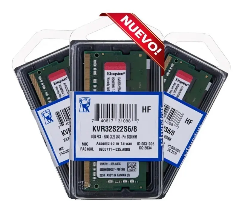 Memoria SODIMM Kingston KVR32S22S6/8, 8GB, DDR4-3200MHz, CL22, 1.2V, 260-pin, Non-ECC