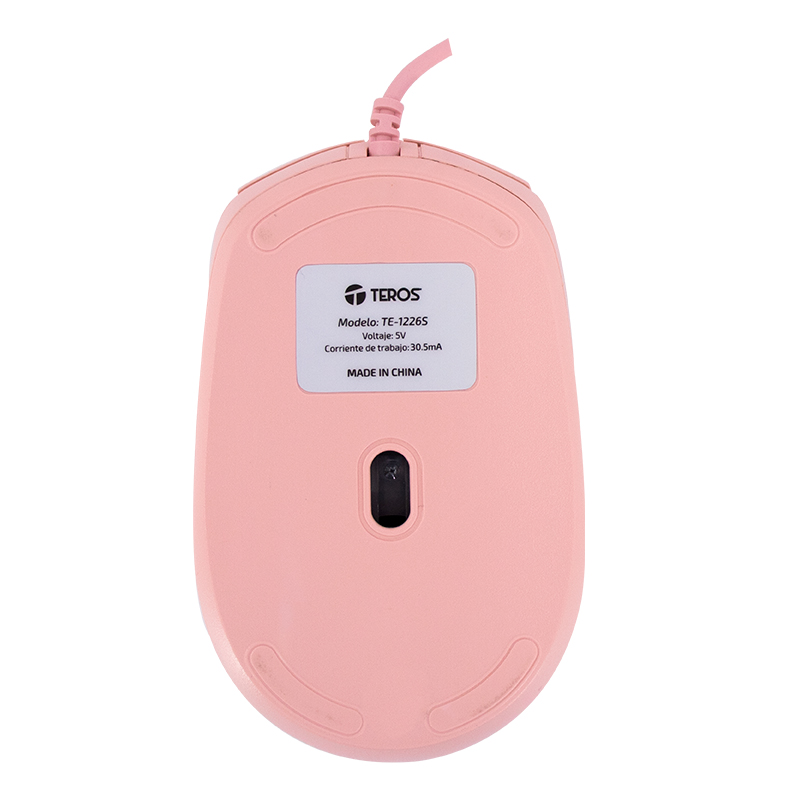 Mouse óptico TEROS TE-1226S, 800-1200-1600 DPI, USB, 4 botones, color rosado